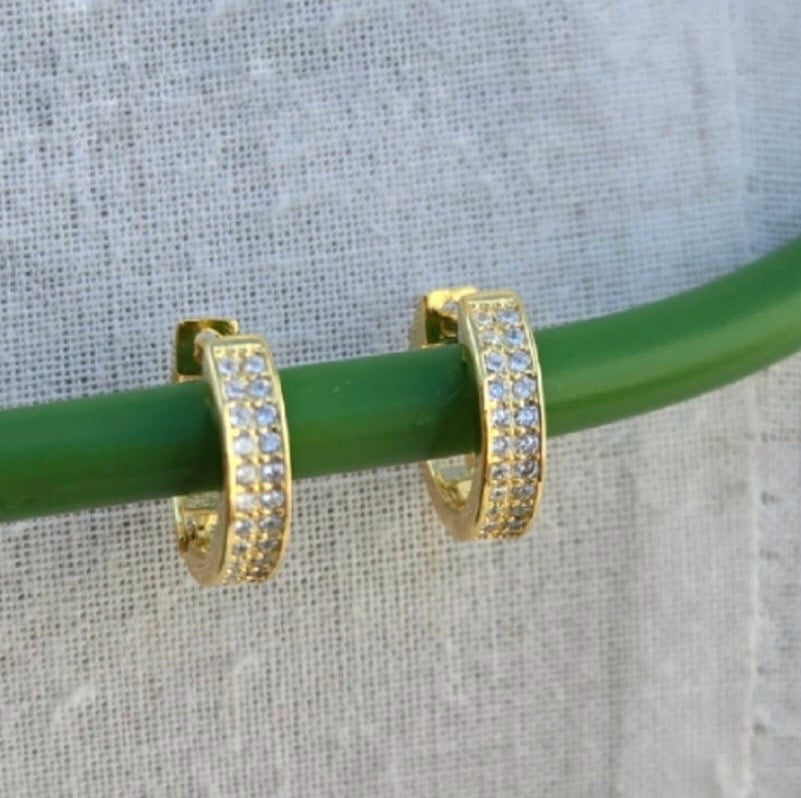 12mm Gold Double row cubic zirconia huggy earrings
