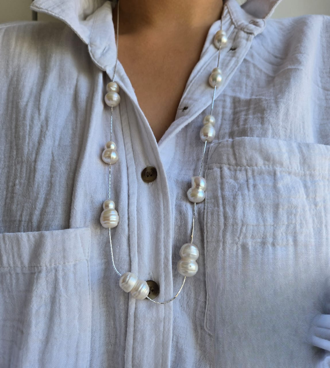 80Cm Necklace With Twin Pearls