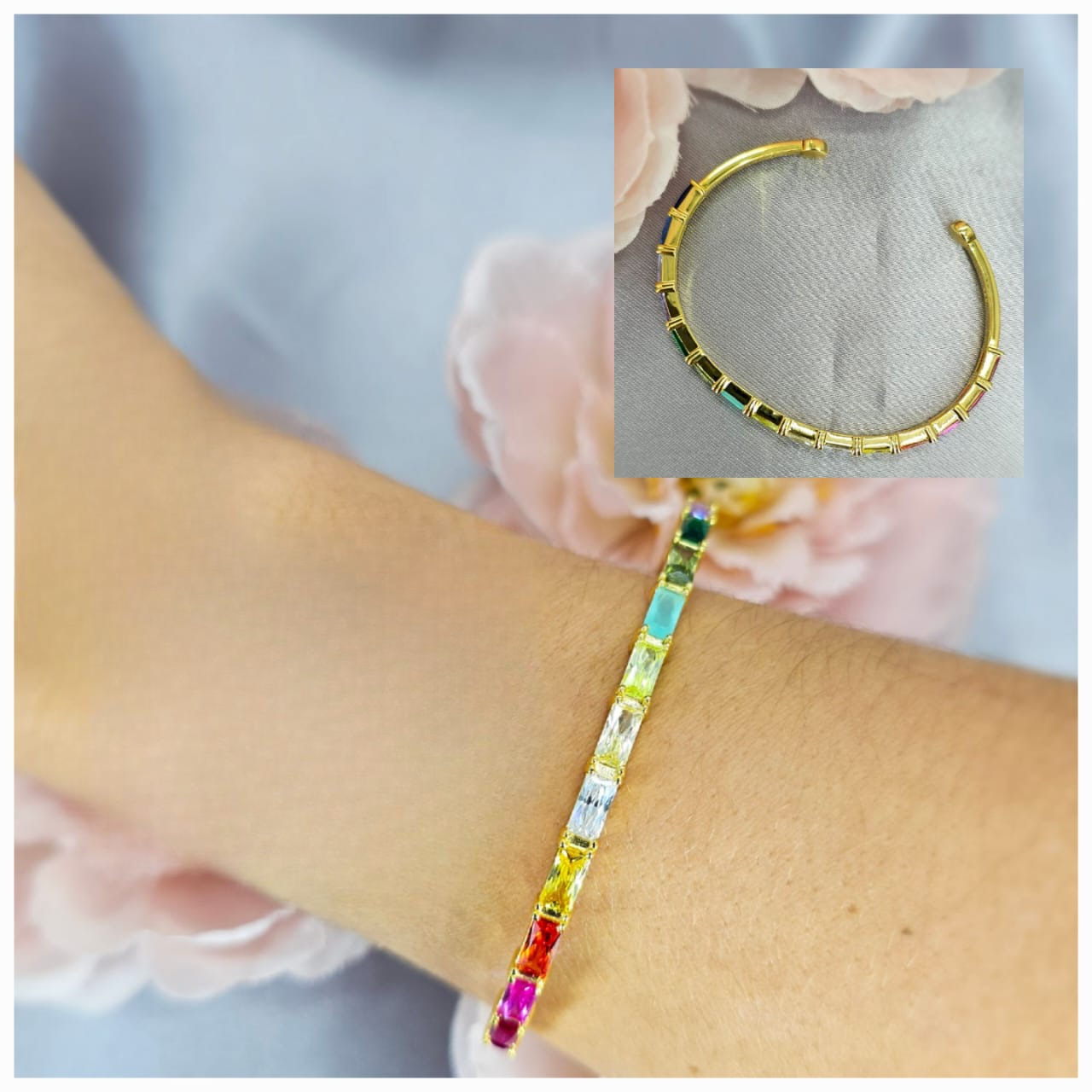 Solid 60Mm Gold Bracelet With Cubic Zirconia Stones