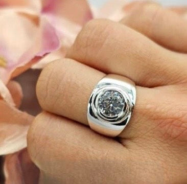 Sterling silver statement ring with cubic zirconia in tube setting