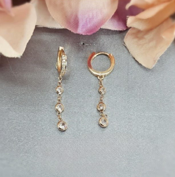 Rose Gold Huggys With Dangling Drops