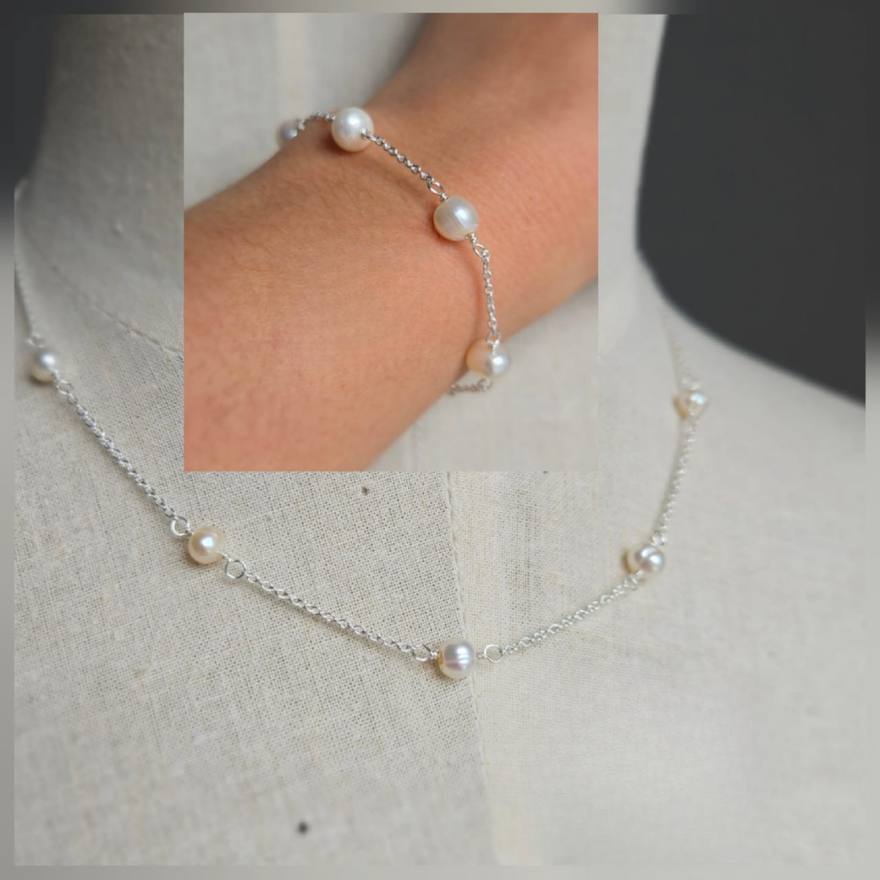 Freshwater pearl and sterling silver necklace