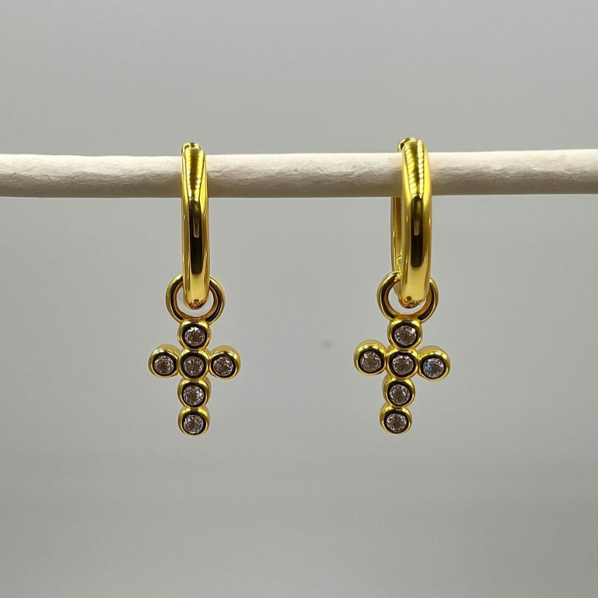 Gold Nicolá Huggys With Cross Charms