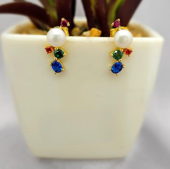 Golden Pearl And Cubic Studs