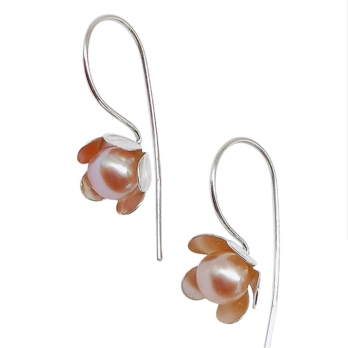 Flower Drop Earrings With Pink Pearl Inside