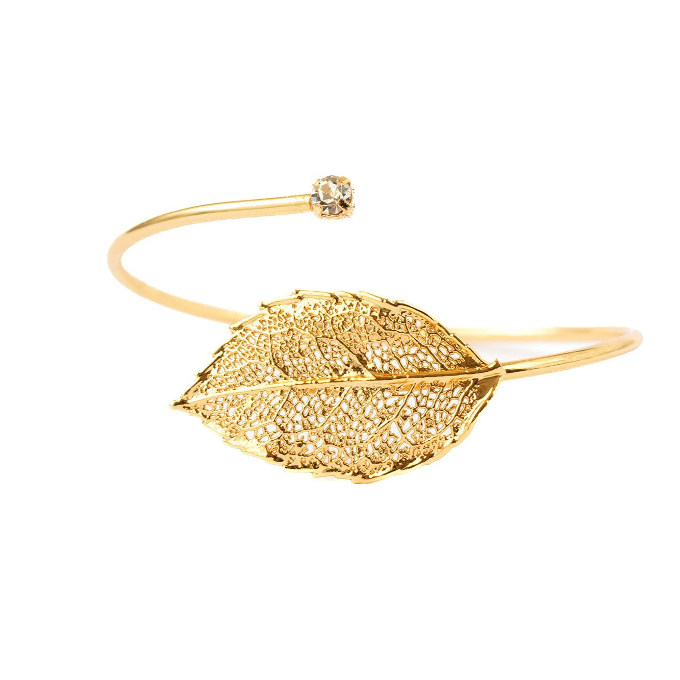 Ester Gold Aspen Leaf Bracelet with White Swarovski Crystal