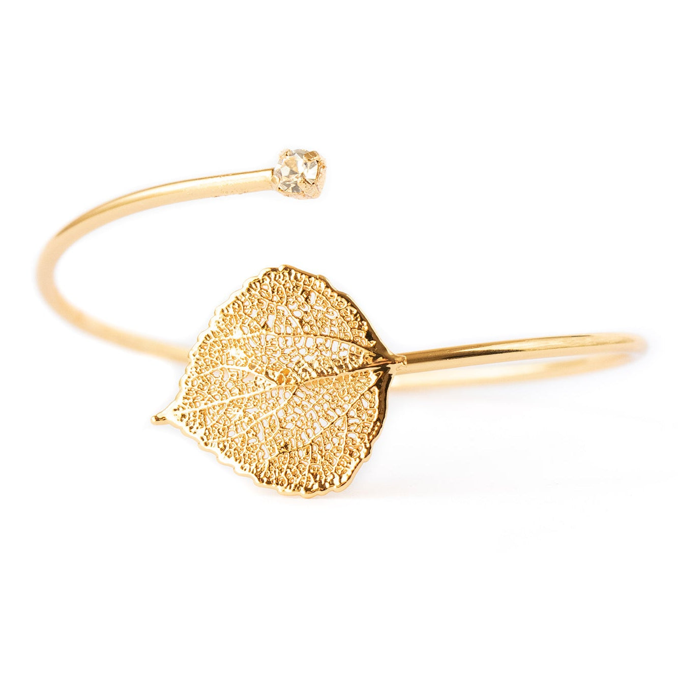 Ester Gold Aspen Leaf Bracelet with White Swarovski Crystal