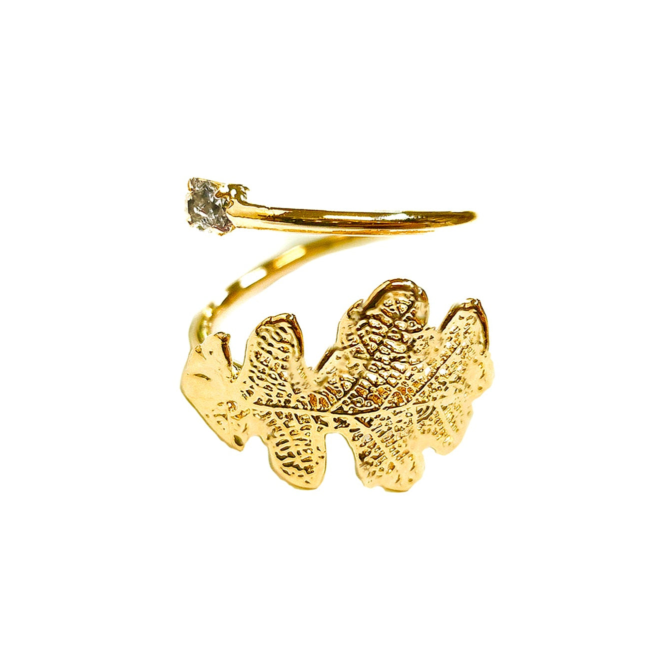 Ester Gold Oak Leaf Ring with Swarovski Crystal