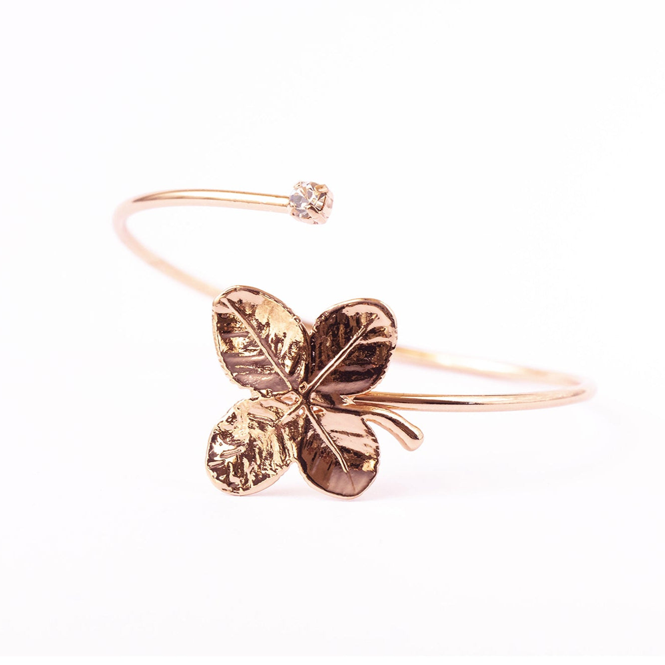 Ester Rose Gold Four-Leaf Clover Bracelet with White Swarovski Crystal