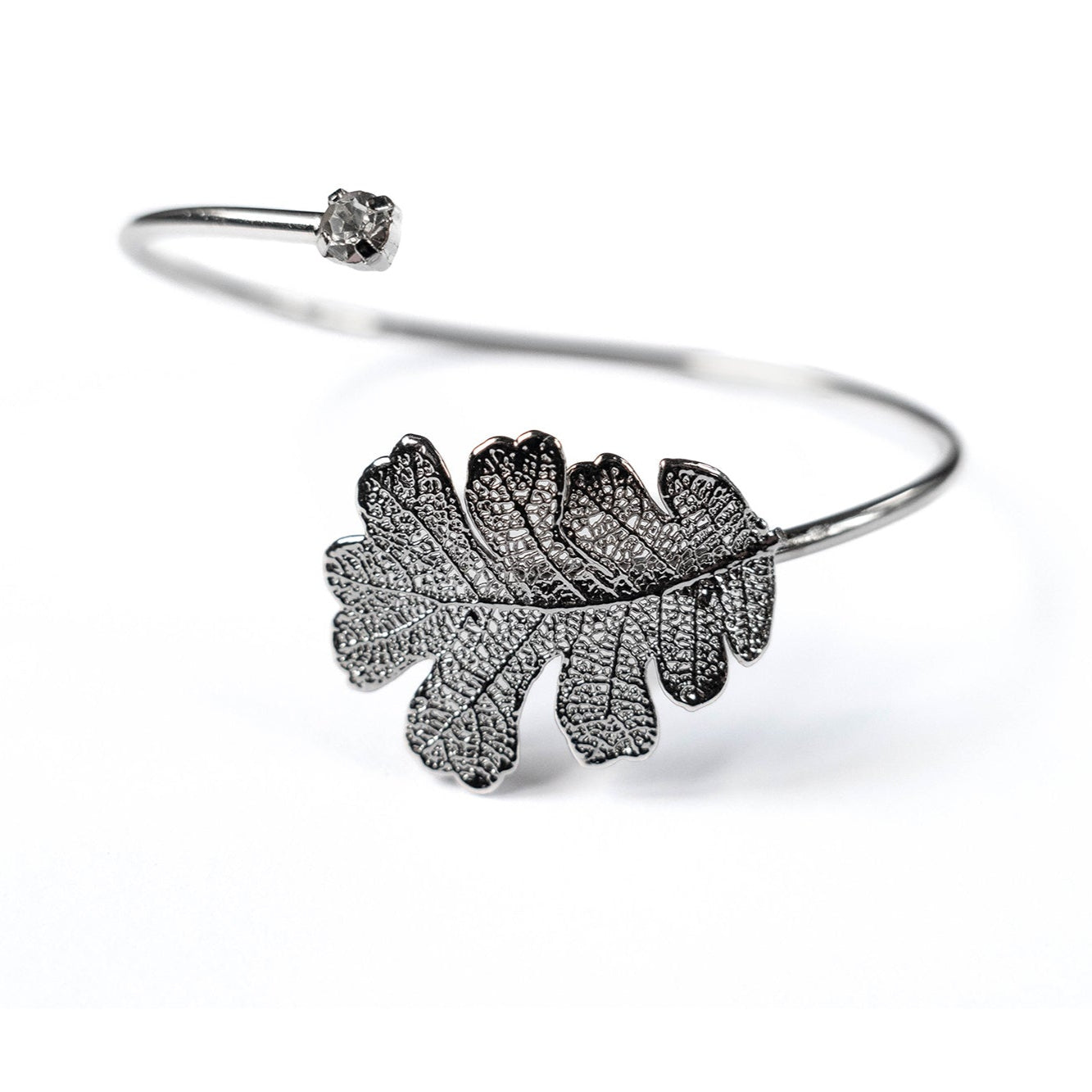 Ester Silver Oak Leaf Bracelet with White Swarovski Crystal