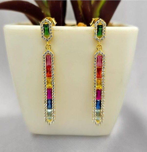 Long hanging colourful drop earrings