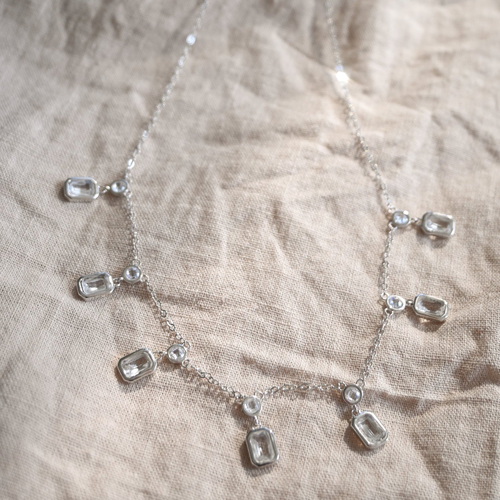 Dangly rectangular clear stone necklace