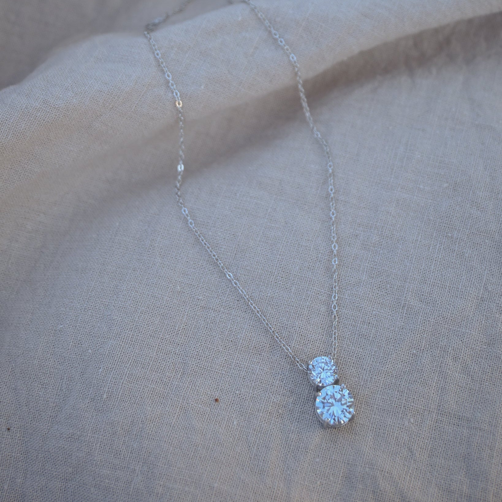 Sterling Silver Necklace With Double Large Clear Stones