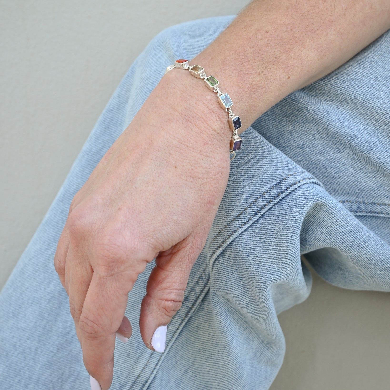 Rectangular semi precious stone bracelet