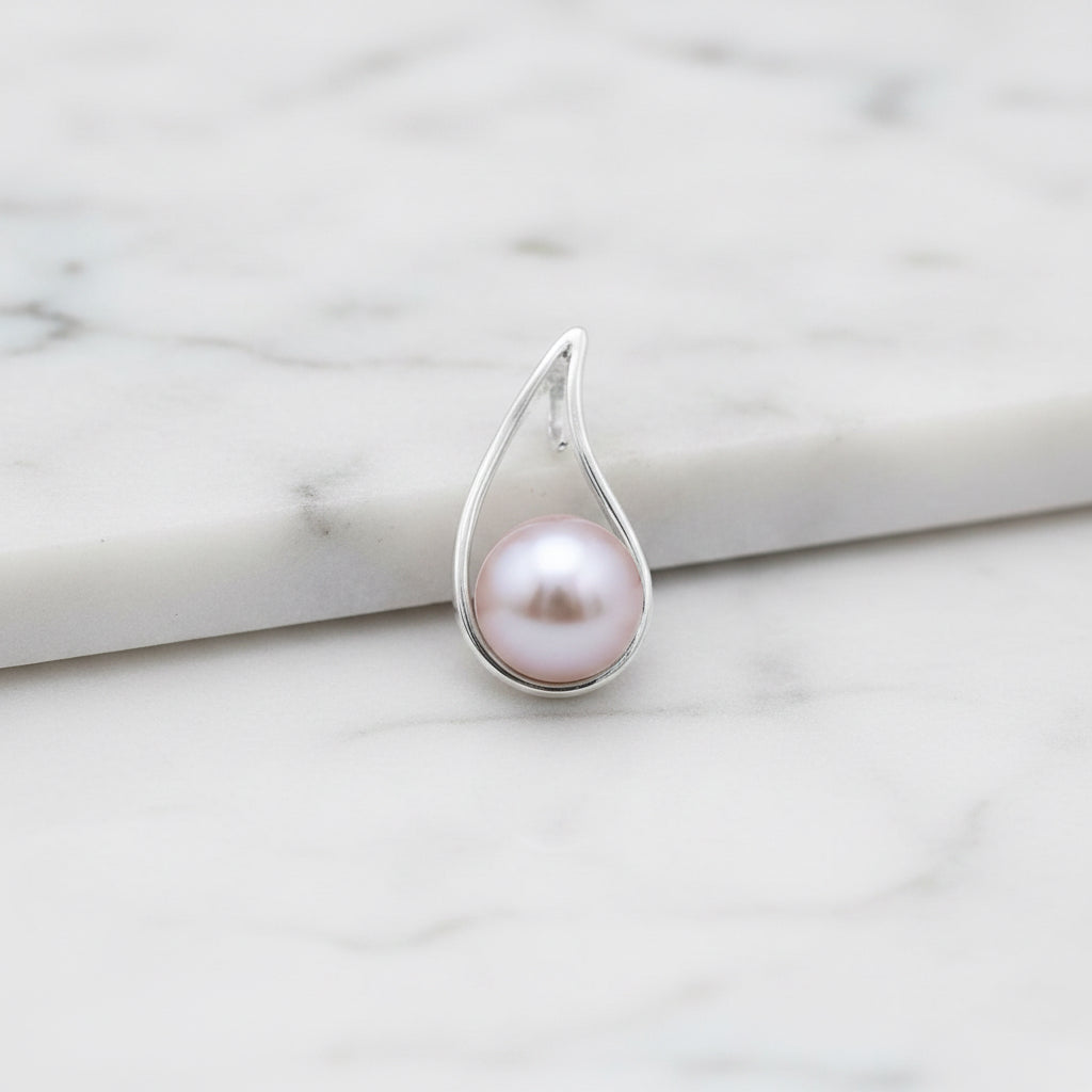 Sterling Silver Teardrop Pendant With Blush Pink Freshwater Pearl - Terciany 