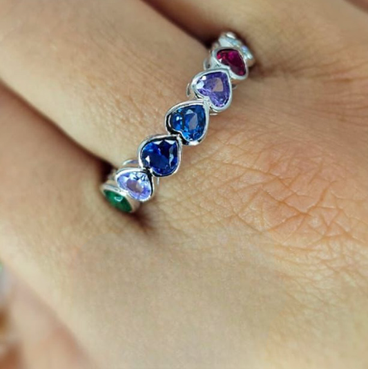 New Sterling silver eternity rings with heart cubic zirconia stones