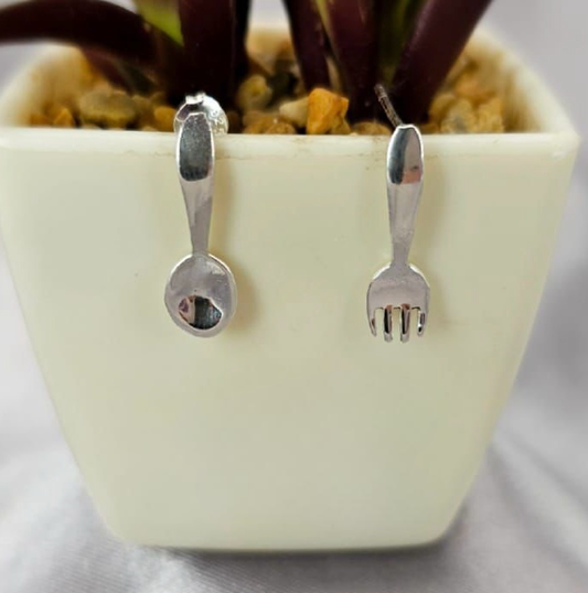Fork and spoon stud earrings