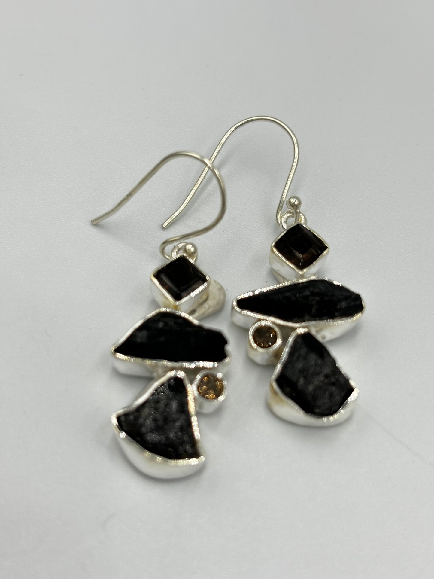 Black Mixed Rough semi precious stone drop earrings