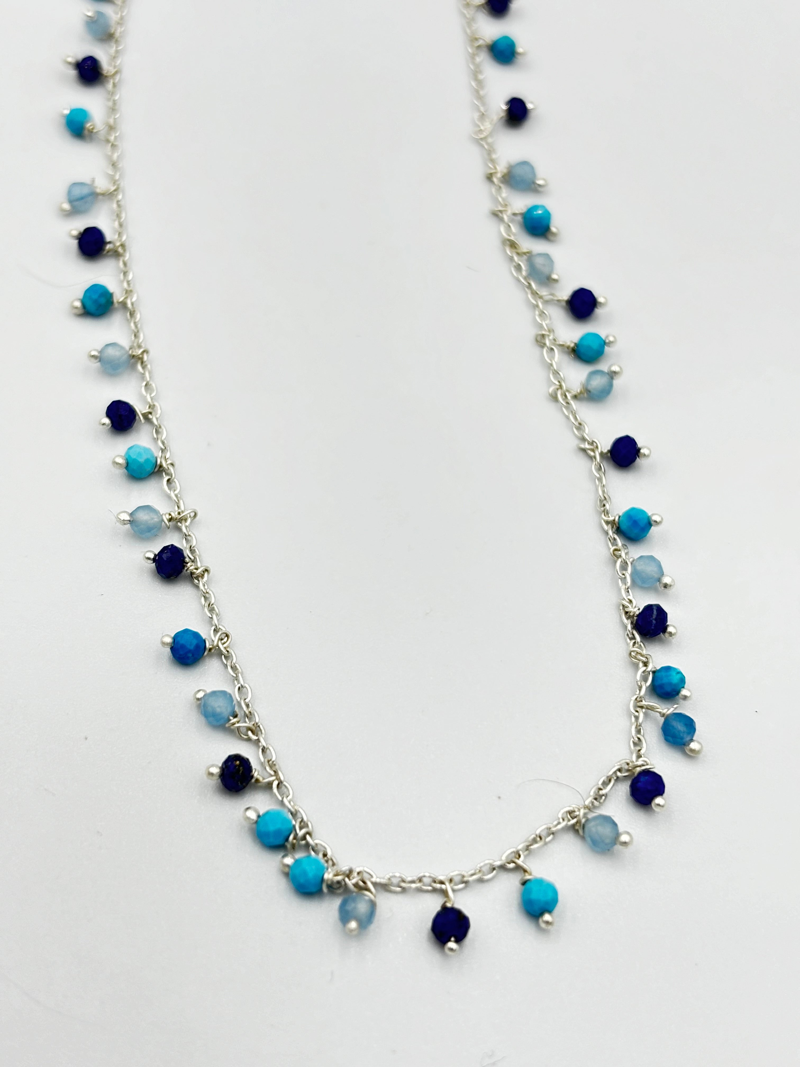 Sterling Silver Necklace With Lots Of Turquoise, Lapis And Calcy Semi Precious Stones