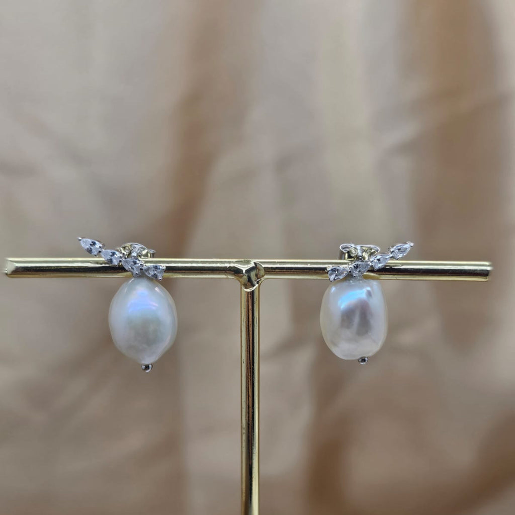 Pearl Drop Earrings With Cubic Zirconia Bace