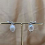 Pearl Drop Earrings With Cubic Zirconia Base - Terciany 