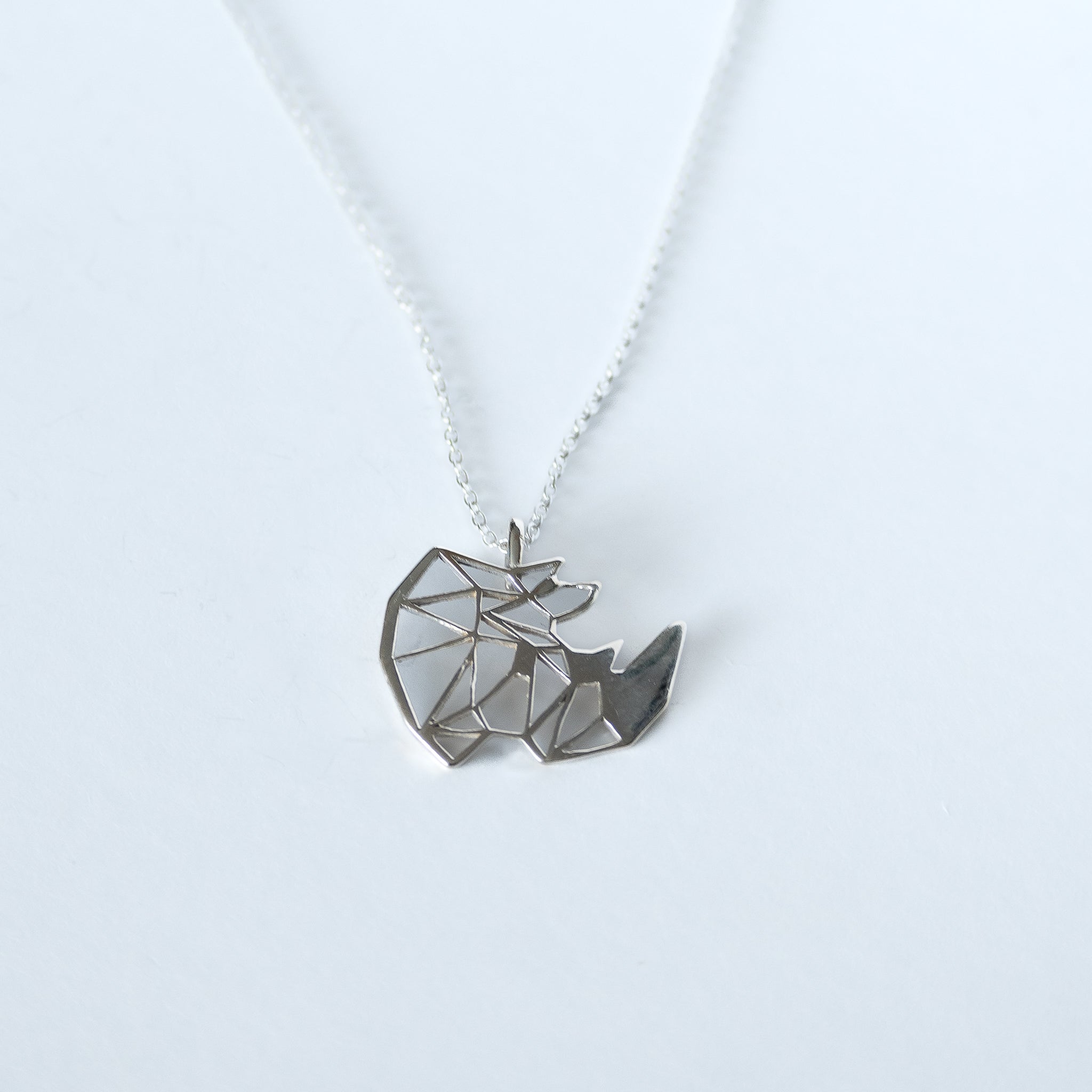 Geo Rhino Necklace Available In Sterling Silver Or Gold