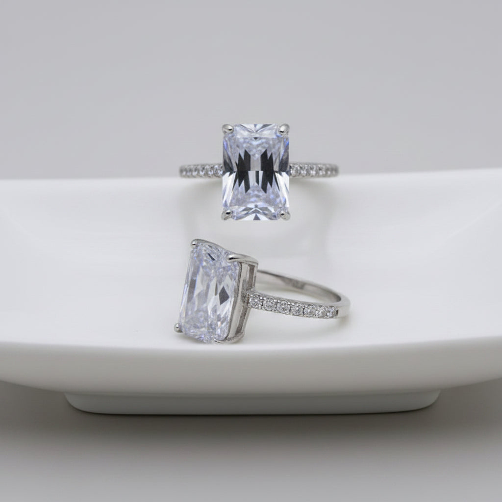 Large Rectangular Cubic Zirconia Ring