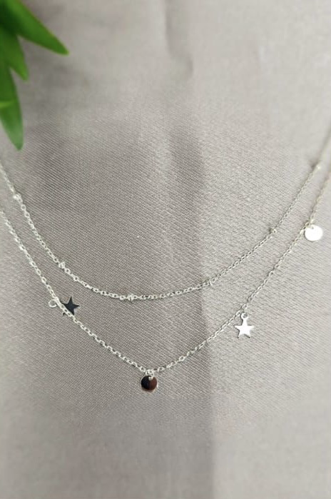 Beautyful star and disc double necklace