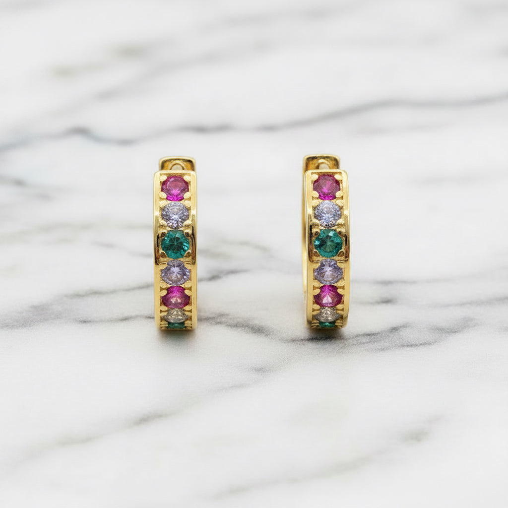 Golden Huggies With Colourful Stones - Terciany 