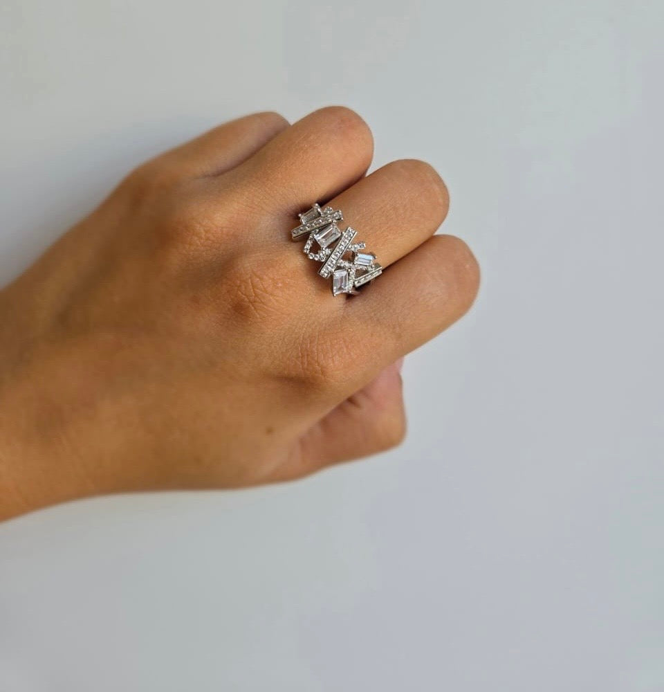 Sterling Silver Ring With Lots Of Cubic Zirconia Bars