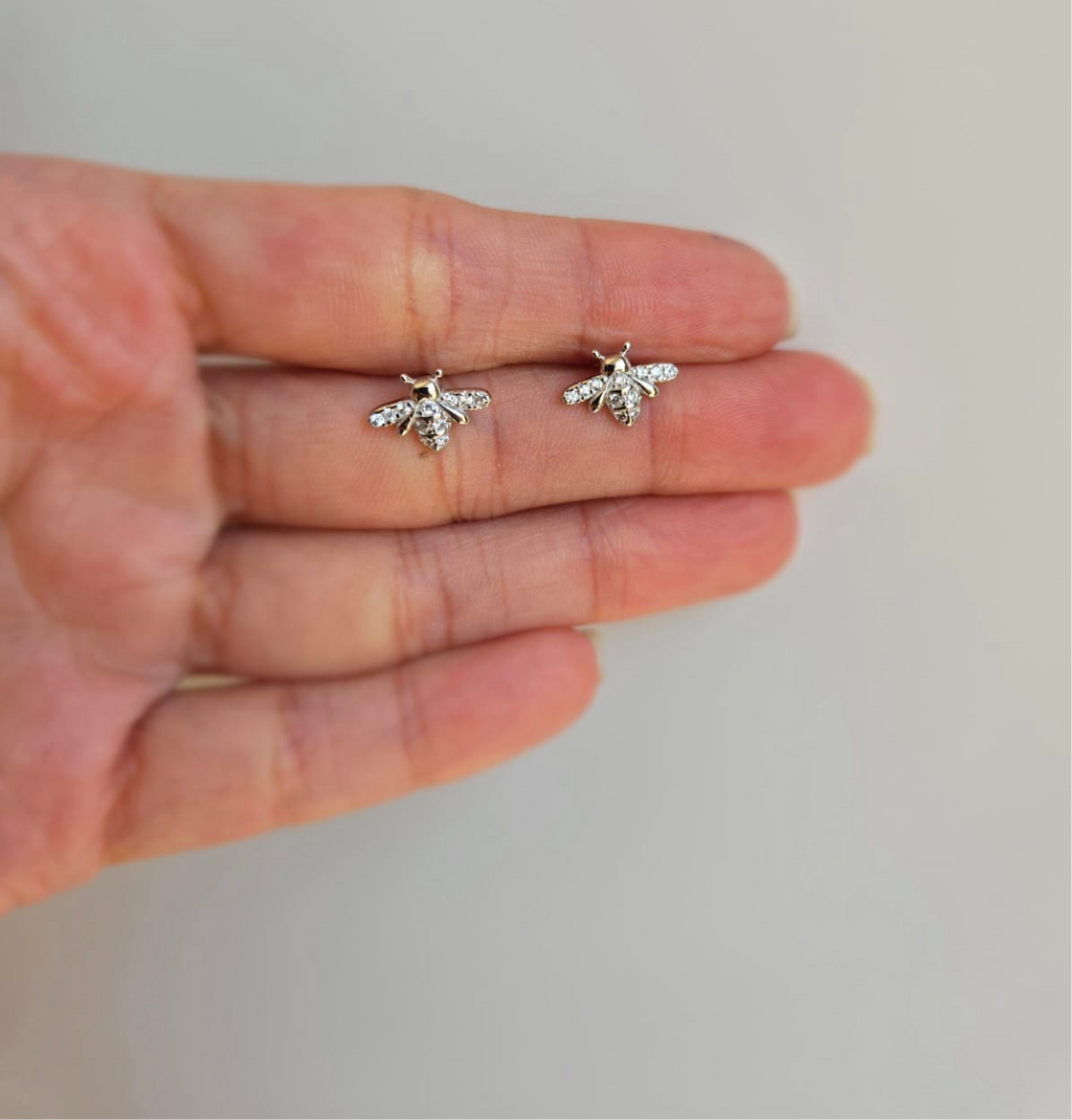 Sterling silver bee studs with bling