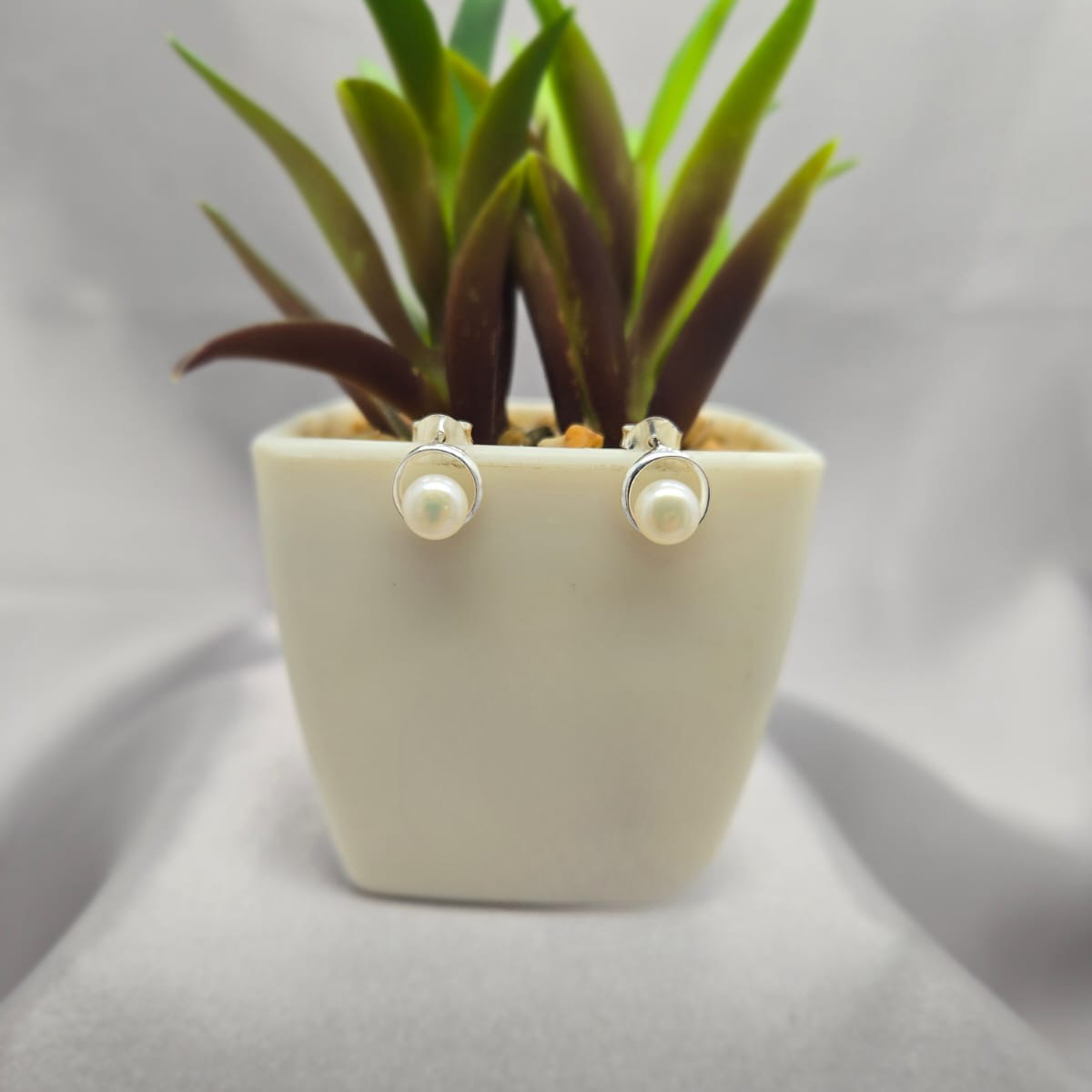 Pearl With Silver Circle Setting