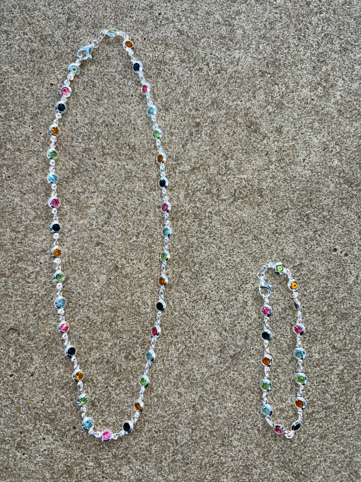 Sterling silver bracelet with rainbow cubic zirconia stones