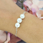 Sterling Silver Bracelet With Three Beautiful Freshwater Pearls - Terciany 