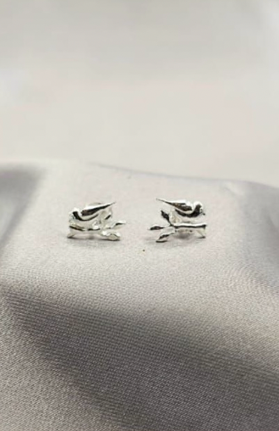 Bird on branch stud earrings