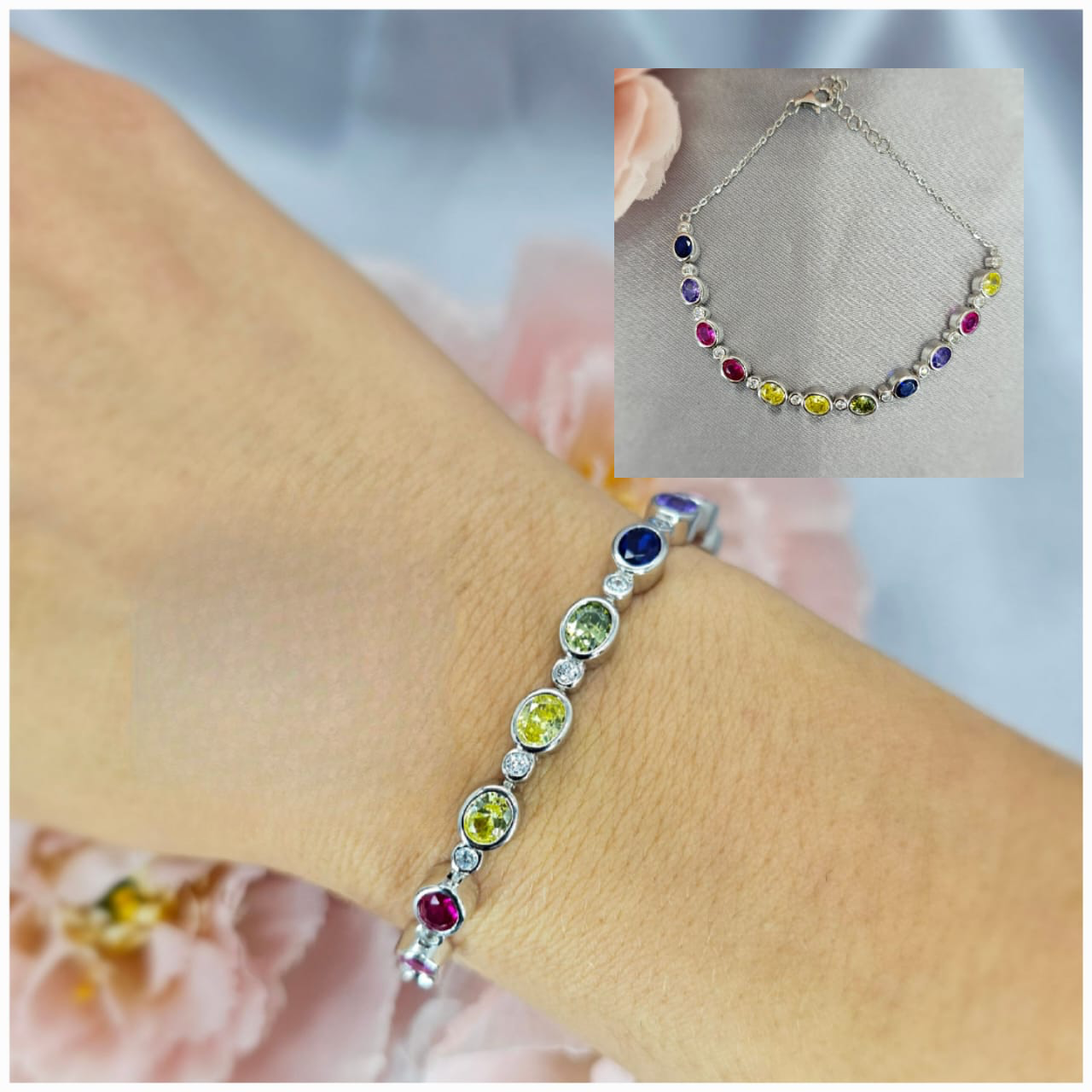 Beautiful Rainbow Oval Stone Bracelet