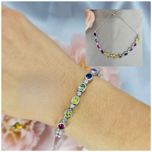 Beautiful rainbow oval stone bracelet