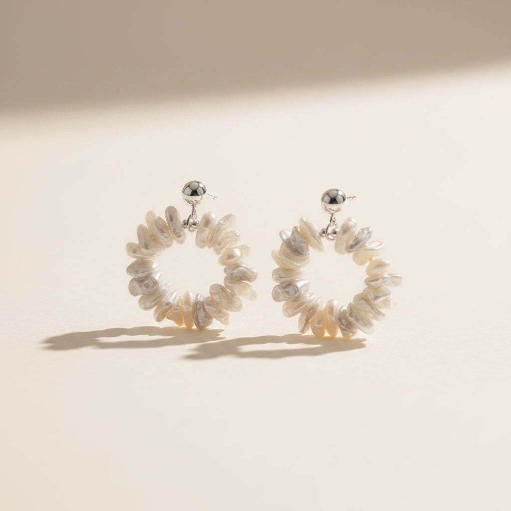 Modern pearl circle drop earrings