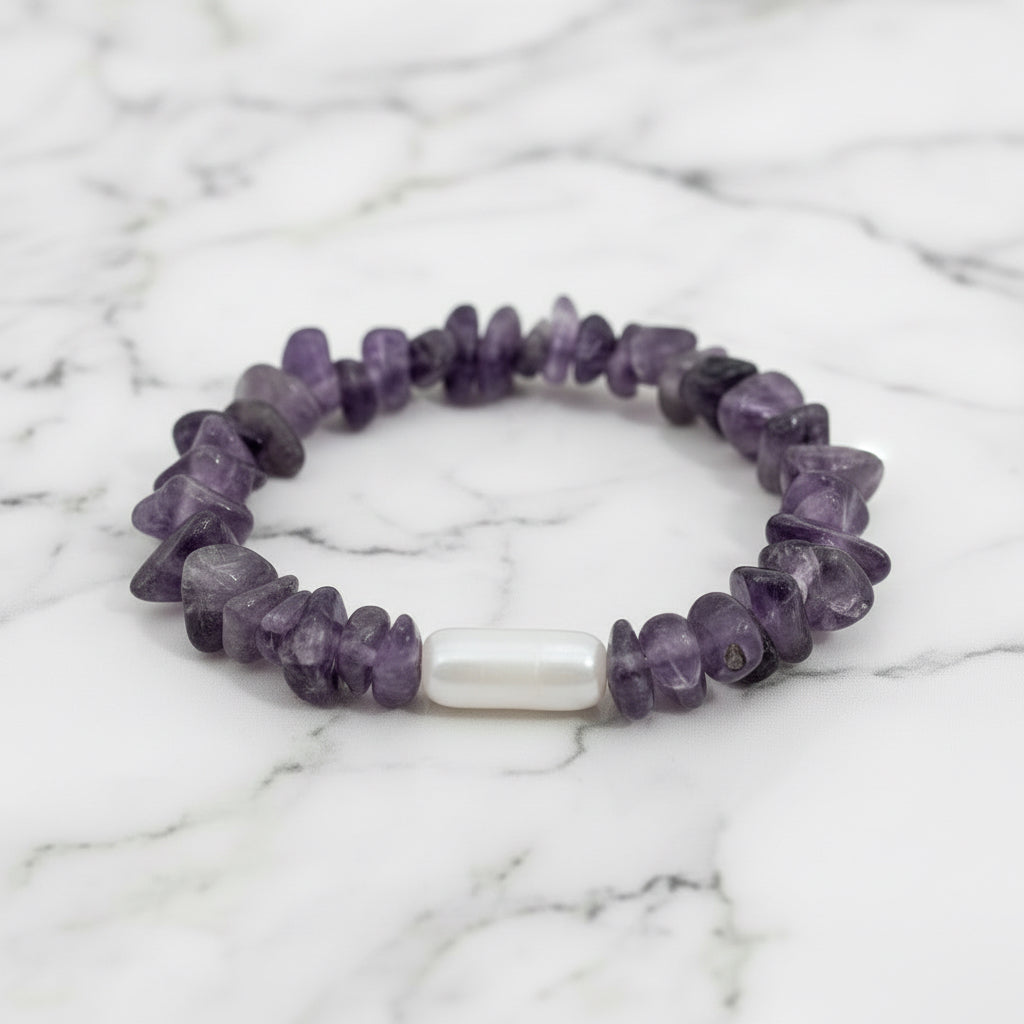 Amathyst and freshwater pearl bracelet