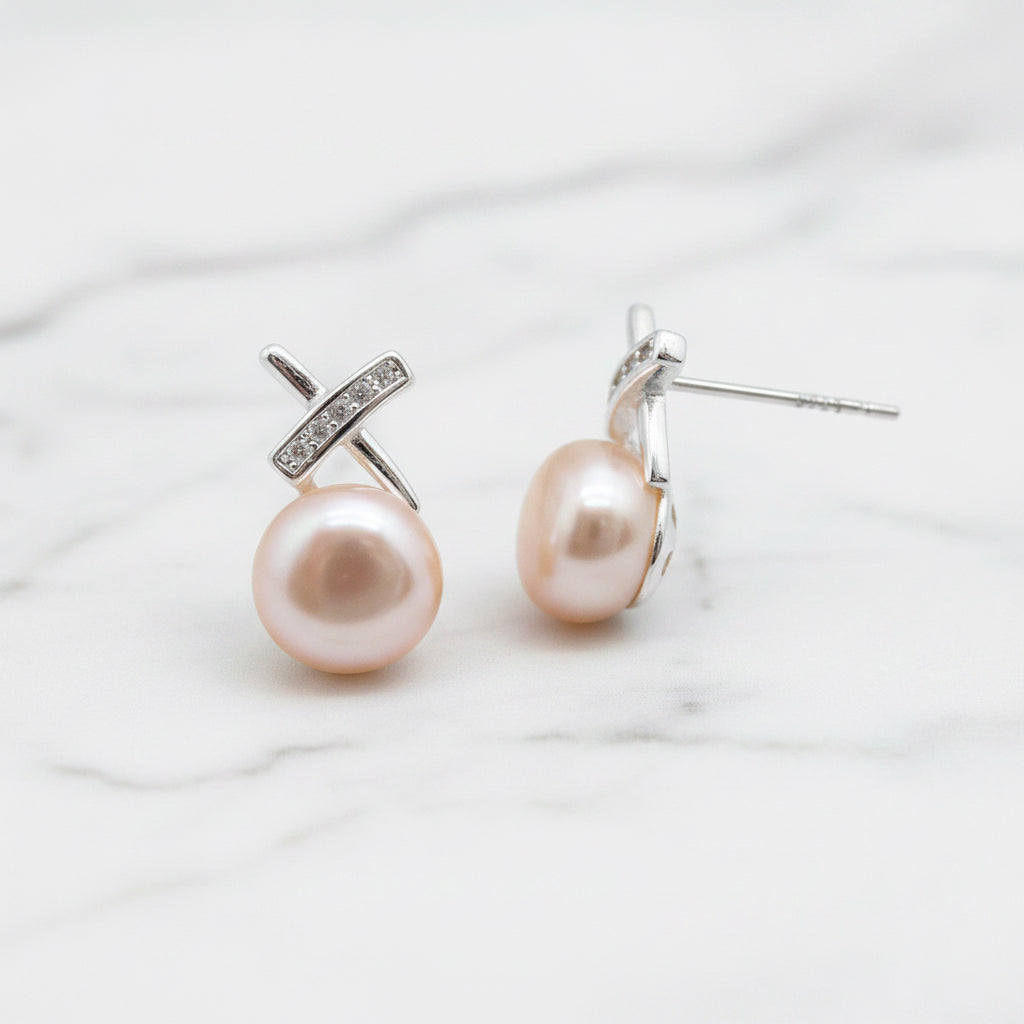 14 mm Soft Peach Coloured Freshwater Pearl With Cross Top - Terciany 
