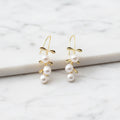Gold Leaf Drop Earrings With Pearl Drops - Terciany 