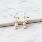 Gold Leaf Drop Earrings With Pearl Drops - Terciany 