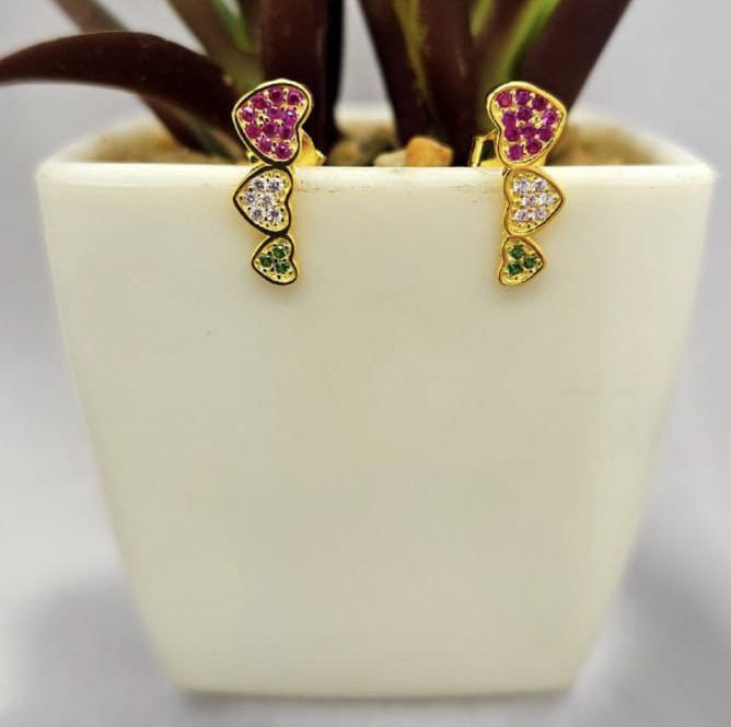 Three heart stud earrings