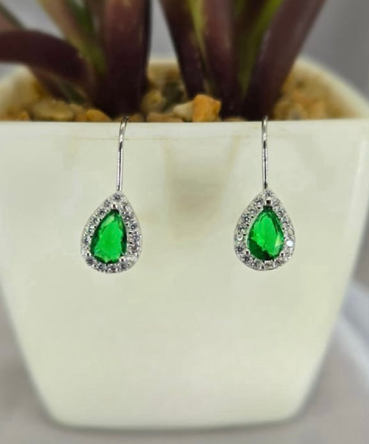 Green cubic zirconia drop earrings