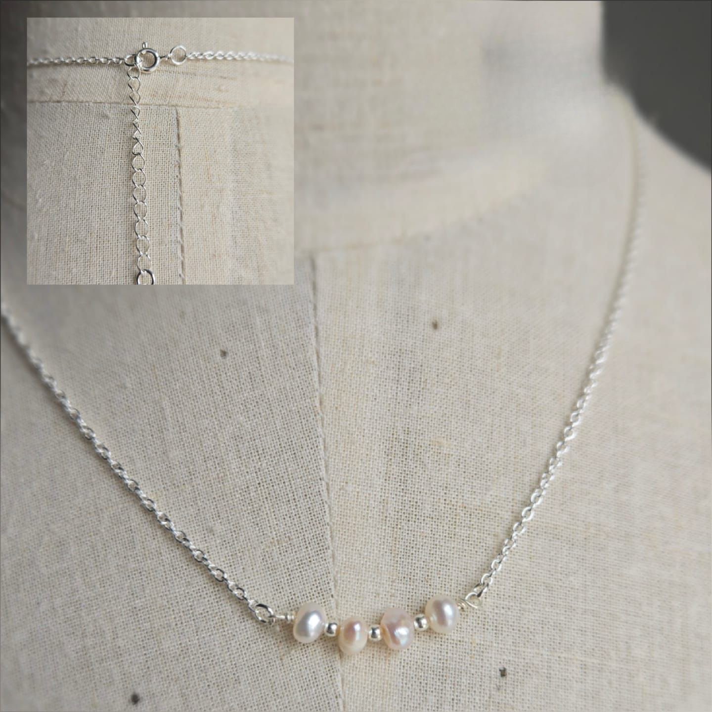 Sterling Silver Necklace With 4 Beautiful Freshwater Pearls