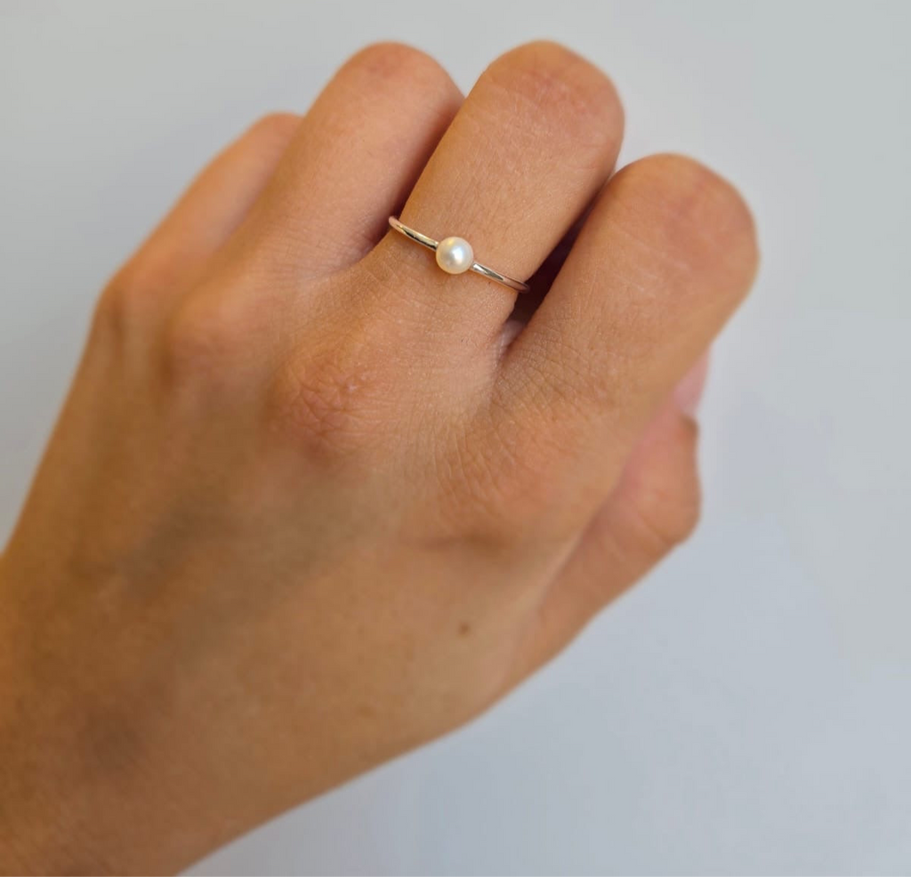 Adjustable Sterling Silver Ring With Tiny Freshwater Pearl