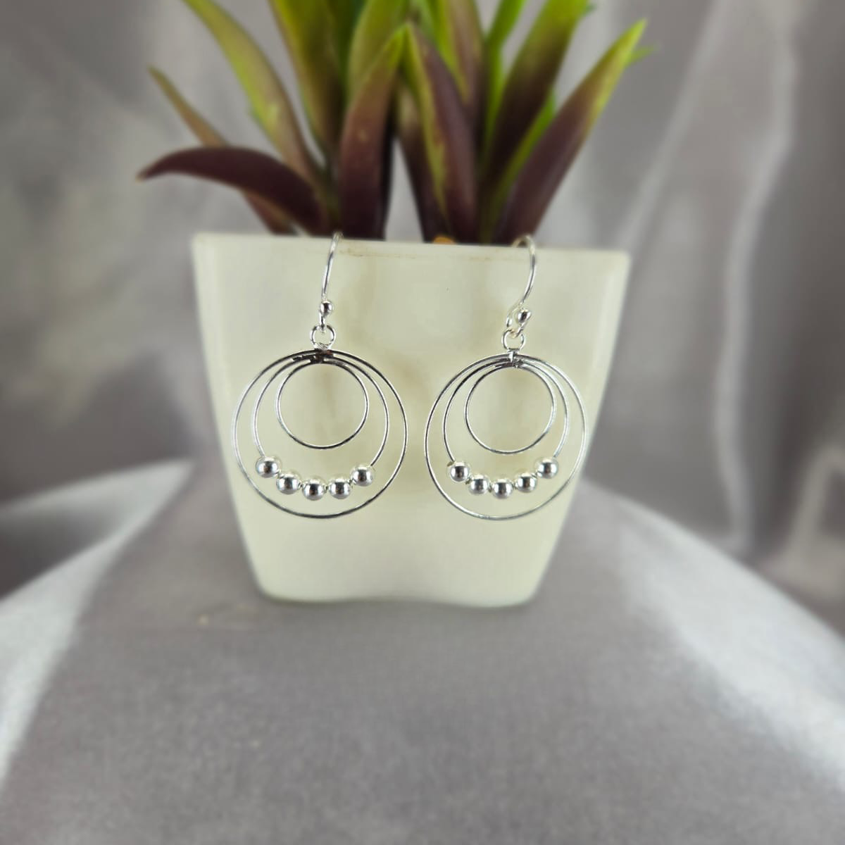Sterling Silver Trippel Round Circle Drop Earring