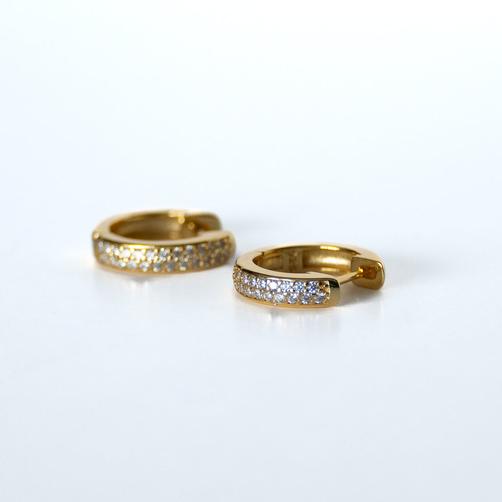 Gold Huggy Earrings With Cubic Zirconia Pavé Detail
