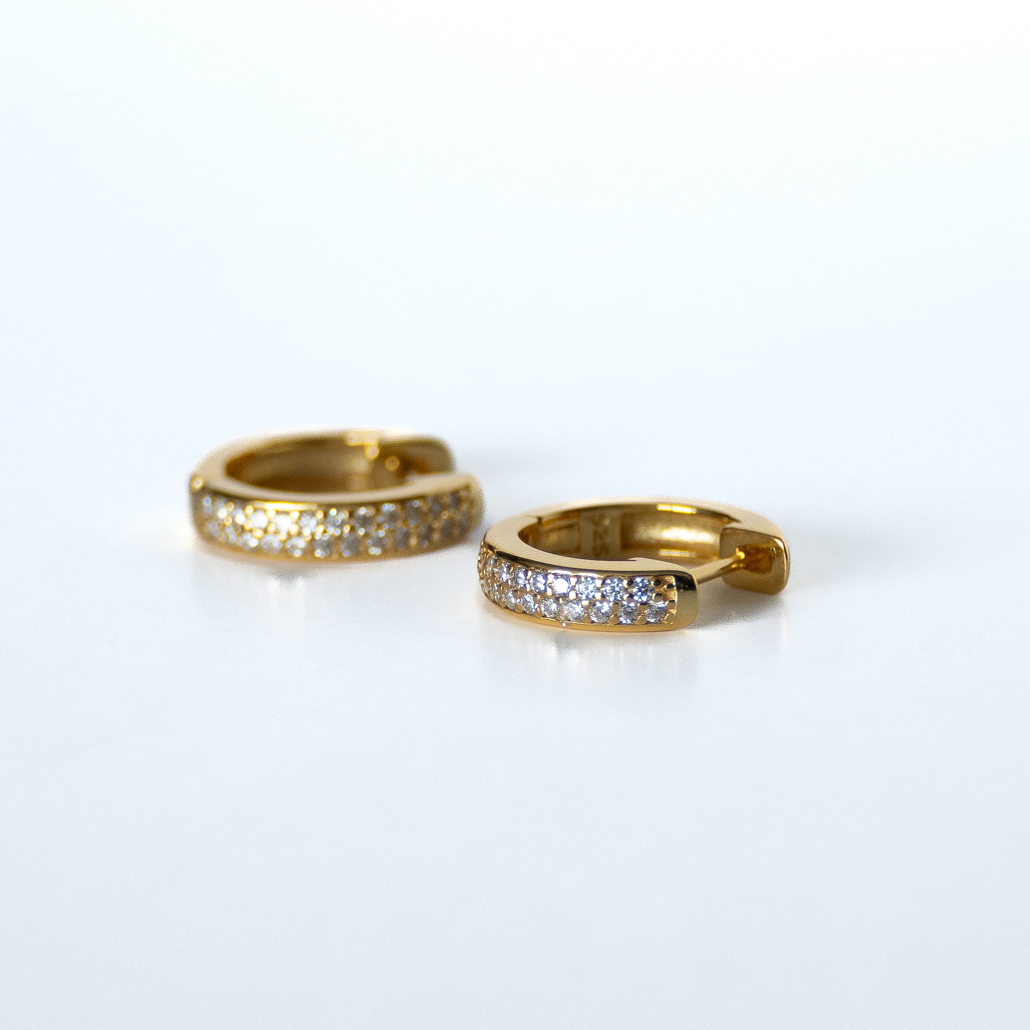 Gold Huggy Earrings With Cubic Zirconia Pavé Detail