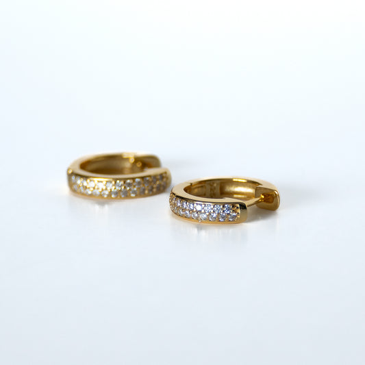 Gold Huggy earrings with cubic zirconia pavé detail